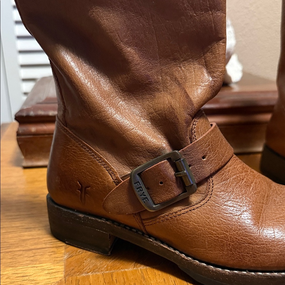 FRYE Veronica flex Short Brown Leather Moto Boots * Worn Once! - Picture 5 of 12